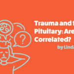 An illustrated man in distress. It says, "trauma and the pituitary: are they correlated? by Linda M. Rio, MA."